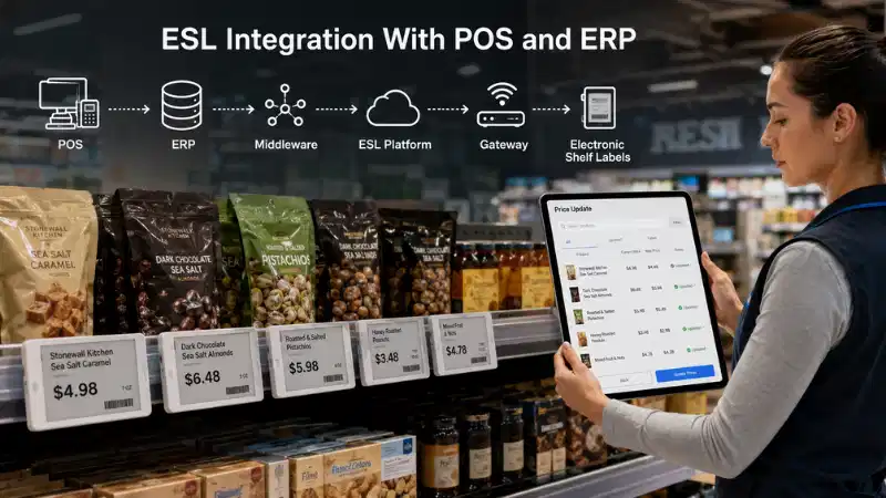 Integracija elektroničkih naljepnica na policama s POS-om i ERP-om: API-ji, mapiranje podataka, r...